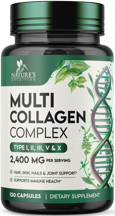 Collagen Peptides for Women & Men - Type I, II, III, V, X Multi Collagen, Hydrolyzed Collagen Supplement Supports Hair, Nail, Skin, Bone and Joint Health with Vital Nutrients & Proteins