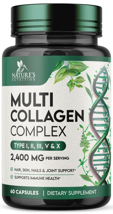 Collagen Peptides for Women & Men - Type I, II, III, V, X Multi Collagen, Hydrolyzed Collagen Supplement Supports Hair, Nail, Skin, Bone and Joint Health with Vital Nutrients & Proteins