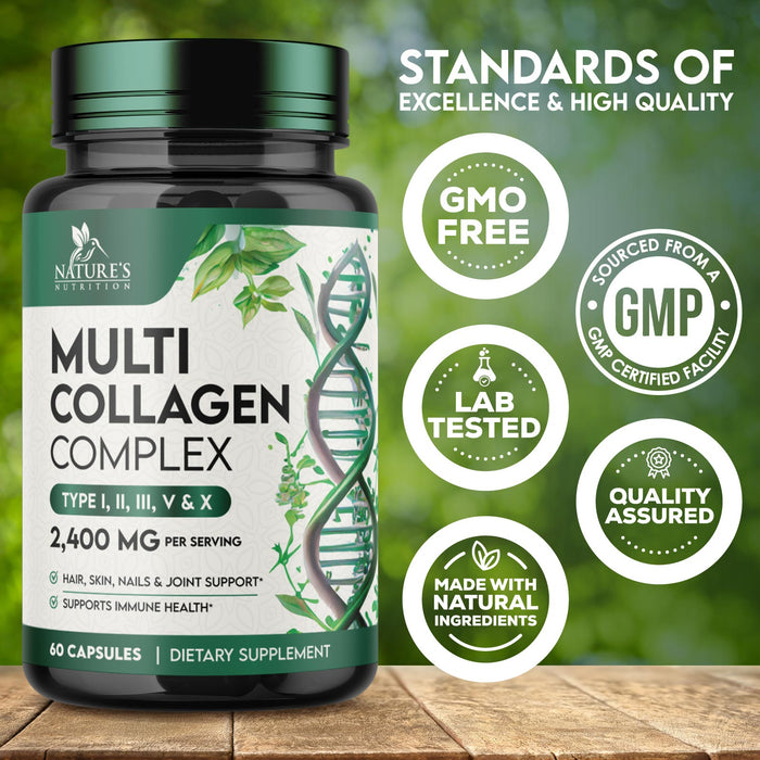 Collagen Peptides for Women & Men - Type I, II, III, V, X Multi Collagen, Hydrolyzed Collagen Supplement Supports Hair, Nail, Skin, Bone and Joint Health with Vital Nutrients & Proteins