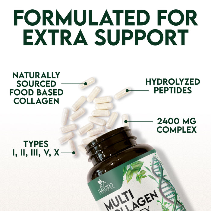 Collagen Peptides for Women & Men - Type I, II, III, V, X Multi Collagen, Hydrolyzed Collagen Supplement Supports Hair, Nail, Skin, Bone and Joint Health with Vital Nutrients & Proteins