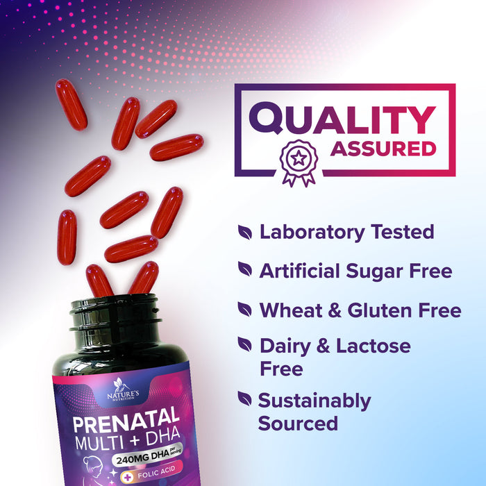 Prenatal Vitamins with Folic Acid & DHA, Fetal Brain Development Support with Folate & Omega 3's, Prenatal Multivitamin for Women, Vitamin A, C, D, B6, B12 & Iron, Pregnancy Supplement - 120 Softgels