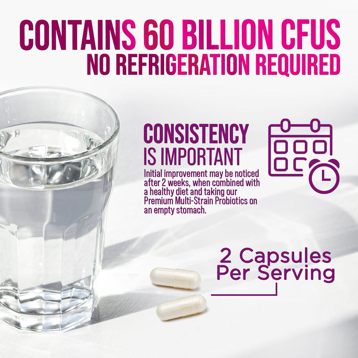 Probiotics, 60 Billion CFU per Serving, Probiotic with Prebiotics for Digestive & Immune Health Support for Women & Men - Nature's Supplement is Shelf Stable, Soy, Dairy & Gluten Free