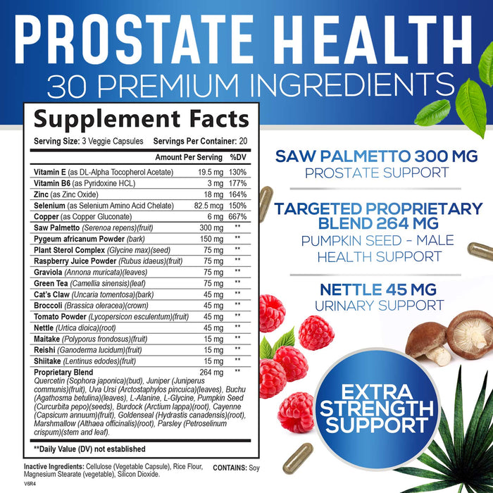 Prostate Support Supplement for Men's Health - Formula with Extra Strength Saw Palmetto, Beta Sitosterol, Lycopene - Supports Prostate & Urinary Health - Non-GMO, Gluten Free Supplement