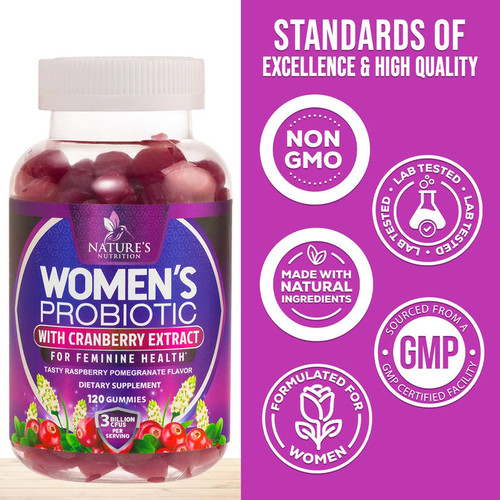 Formulated Probiotics for Women Gummy w/ pH Support - Womens Probiotic for Digestive, Vaginal, Urinary & Immune Health Support, 3 Billion CFU & 6 Diverse Strains w/ Cranberry, Non-GMO