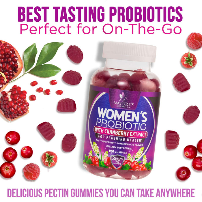 Formulated Probiotics for Women Gummy w/ pH Support - Womens Probiotic for Digestive, Vaginal, Urinary & Immune Health Support, 3 Billion CFU & 6 Diverse Strains w/ Cranberry, Non-GMO