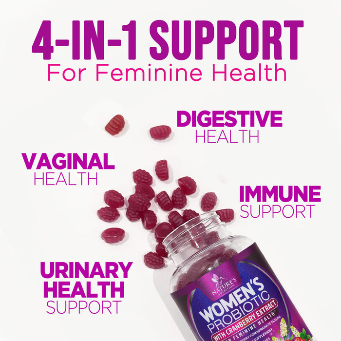 Formulated Probiotics for Women Gummy w/ pH Support - Womens Probiotic for Digestive, Vaginal, Urinary & Immune Health Support, 3 Billion CFU & 6 Diverse Strains w/ Cranberry, Non-GMO