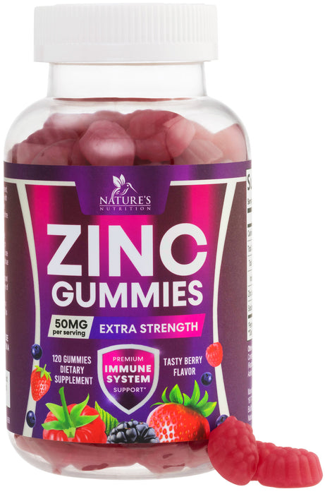 Zinc Gummies - 50mg - Extra Strength Immune Health Support Gummy & Antioxidant Supplement, Dietary Supplement Zinc Vitamin, Vegan, Non-GMO and Gluten Free Formula, Berry Flavor