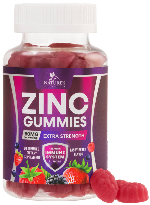 Zinc Gummies - 50mg - Extra Strength Immune Health Support Gummy & Antioxidant Supplement, Dietary Supplement Zinc Vitamin, Vegan, Non-GMO and Gluten Free Formula, Berry Flavor