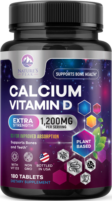 Nature's Calcium 1200 mg with Vitamin D3, Bone Health & Immune Support for Women & Men, Calcium Supplement Made with Extra Strength Vitamin D for Carbonate Absorption Dietary Supplement