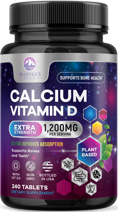 Nature's Calcium 1200 mg with Vitamin D3, Bone Health & Immune Support for Women & Men, Calcium Supplement Made with Extra Strength Vitamin D for Carbonate Absorption Dietary Supplement