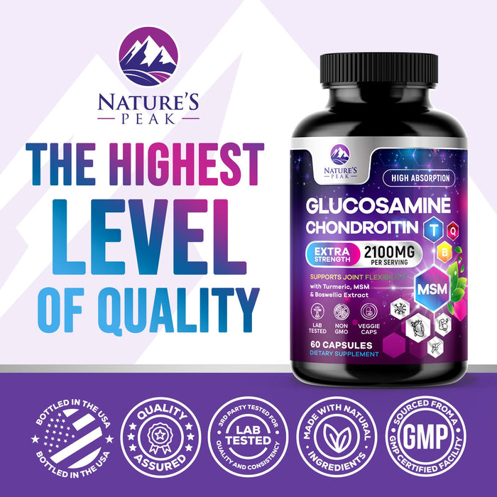 Glucosamine Chondroitin MSM Turmeric Boswellia - Triple Strength Joint Support Supplement - Support for Occasional Discomfort of Back, Knees, & Hands - Mobility Support for Women & Men - 60 Capsules