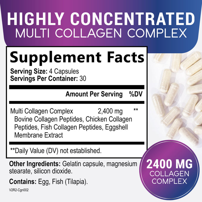 Collagen Peptides for Women & Men - Hydrolyzed Collagen Supplement for Hair, Nail, Skin, Bone and Joint Support, Type I, II, III, V, X, Grass Fed Collagen Powder Pills, Non-GMO