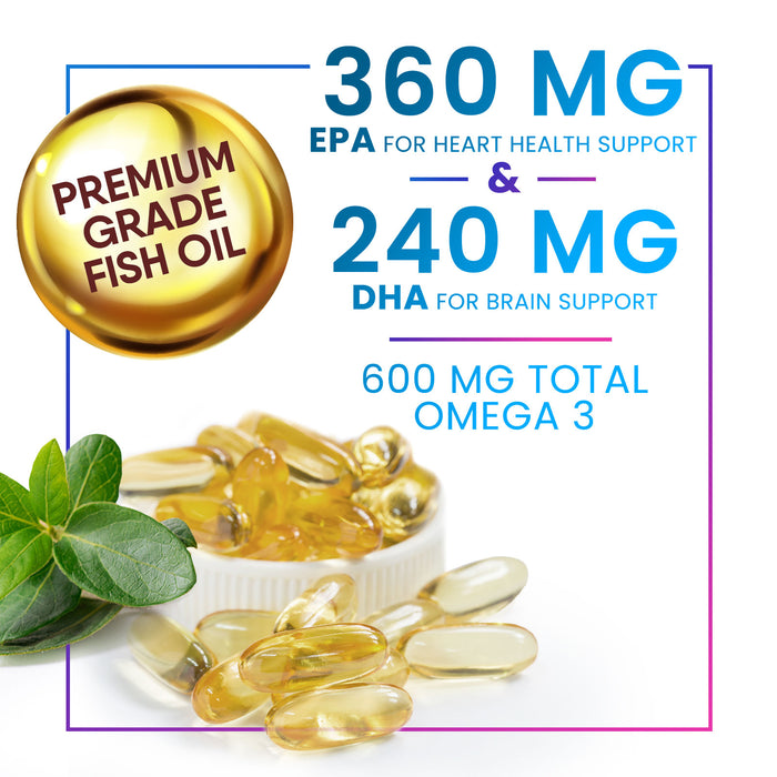 Triple Strength Omega 3 Fish Oil 2400 mg Softgels, Nature's Fish Oil Supplements, Brain & Heart Health Support - EPA & DHA, 1200 MG Fish Oil in Each Softgel, Omega-3 Supplement Softgels