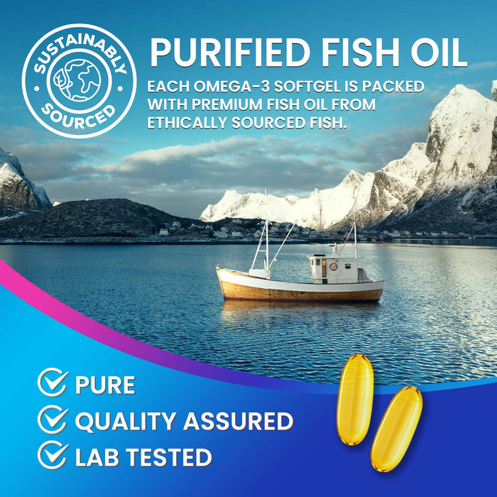 Triple Strength Omega 3 Fish Oil 2400 mg Softgels, Nature's Fish Oil Supplements, Brain & Heart Health Support - EPA & DHA, 1200 MG Fish Oil in Each Softgel, Omega-3 Supplement Softgels