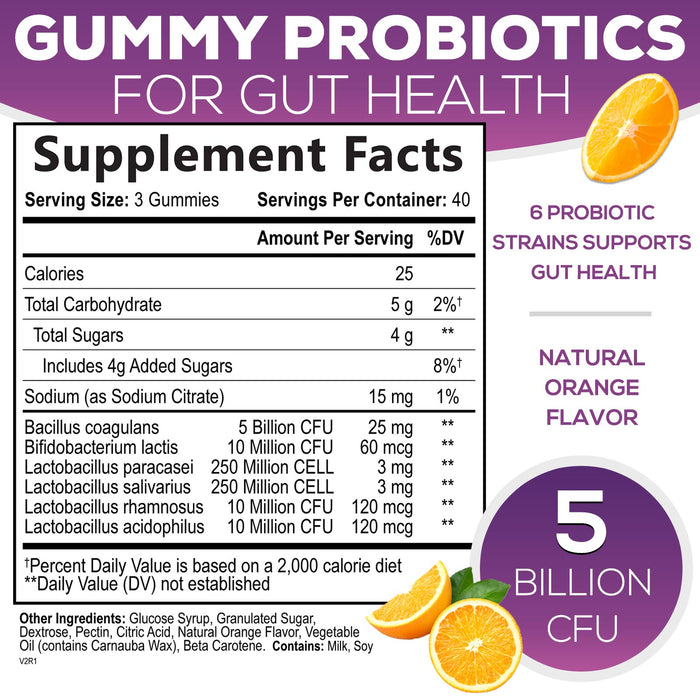 Nature’s Acidophilus Probiotics for Women & Men Gummies, 5 Billion CFU, 6 Strains, Daily Probiotic Supplement Gummy to Support Digestive Health, No Refrigeration Needed, Orange Flavor