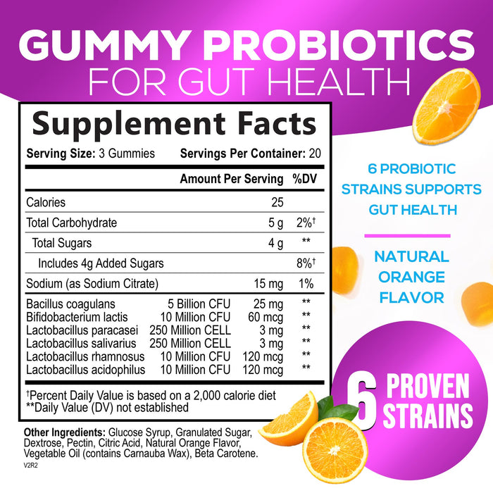 Nature’s Acidophilus Probiotics for Women & Men Gummies, 5 Billion CFU, 6 Strains, Daily Probiotic Supplement Gummy to Support Digestive Health, No Refrigeration Needed, Orange Flavor