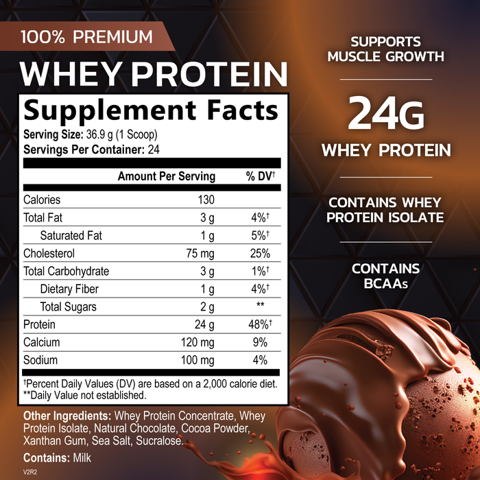 Nature's Premium 100% Whey Protein Powder, 24g of Protein, Double Rich Chocolate, Advanced Whey Isolate Protein Powder, Immune Health Support, Gluten Free, Fast Absorbing, Easy Digesting, 24 Servings