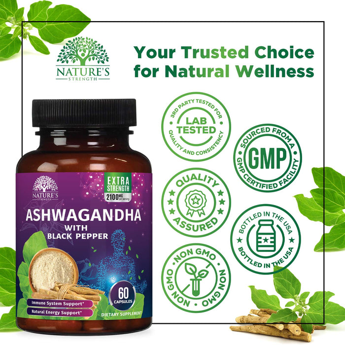 Organic Ashwagandha 1950 mg - Certified Organic Ashwagandha Supplements, Stress & Mood Support, Extra Strength Ashwaganda Capsules, Nature's Vegan Ashwaghanda, Non-GMO & Gluten Free