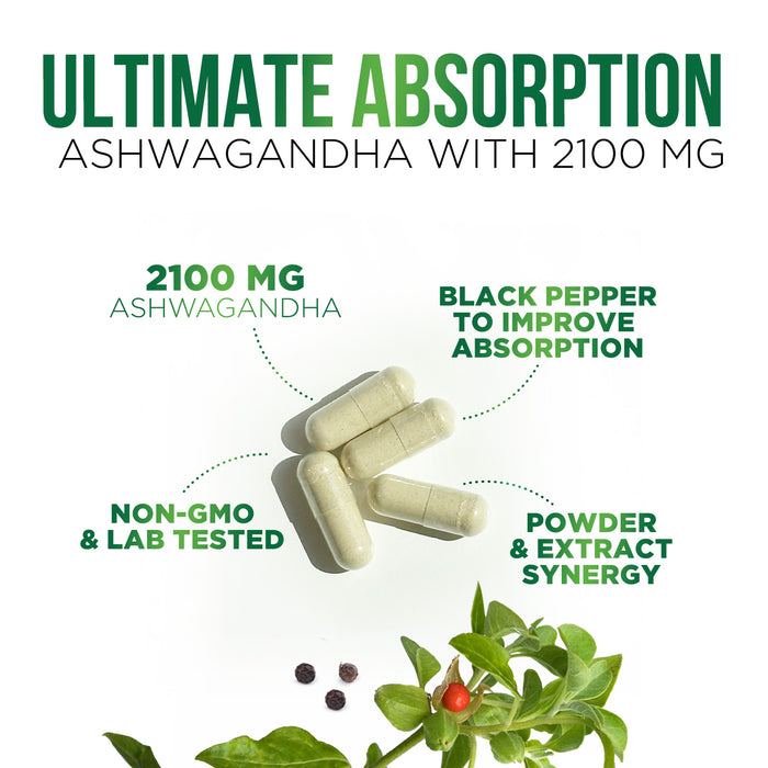 Organic Ashwagandha 1950 mg - Certified Organic Ashwagandha Supplements, Stress & Mood Support, Extra Strength Ashwaganda Capsules, Nature's Vegan Ashwaghanda, Non-GMO & Gluten Free