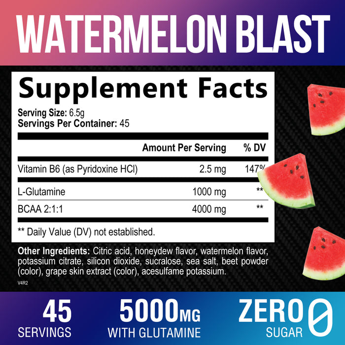 BCAA Powder Watermelon | Post Workout Muscle Recovery Support Drink for Hydration | Sugar Free BCAAs Amino Acids Powder | Pre Workout Energy Branched Chain Amino Acids Sport Drink Mix | 45 Servings