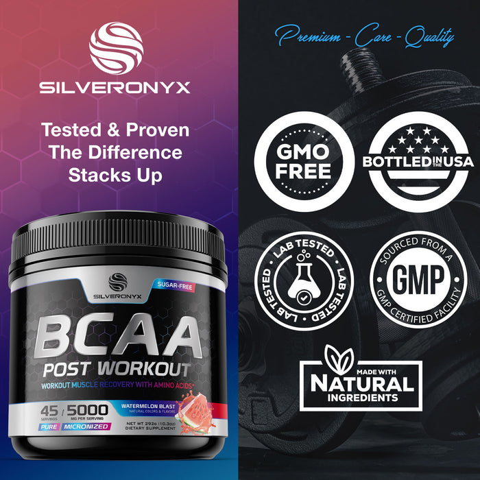 BCAA Powder Watermelon | Post Workout Muscle Recovery Support Drink for Hydration | Sugar Free BCAAs Amino Acids Powder | Pre Workout Energy Branched Chain Amino Acids Sport Drink Mix | 45 Servings