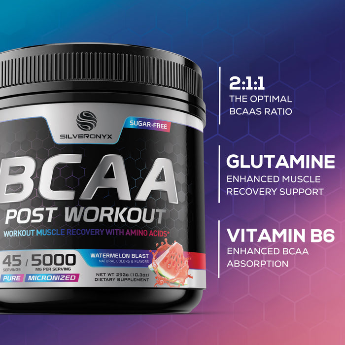 BCAA Powder Watermelon | Post Workout Muscle Recovery Support Drink for Hydration | Sugar Free BCAAs Amino Acids Powder | Pre Workout Energy Branched Chain Amino Acids Sport Drink Mix | 45 Servings