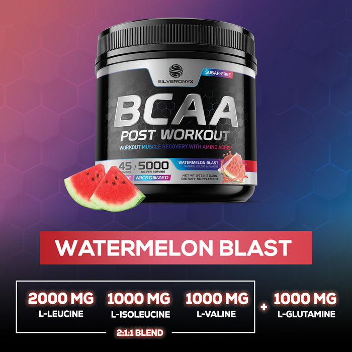 BCAA Powder Watermelon | Post Workout Muscle Recovery Support Drink for Hydration | Sugar Free BCAAs Amino Acids Powder | Pre Workout Energy Branched Chain Amino Acids Sport Drink Mix | 45 Servings