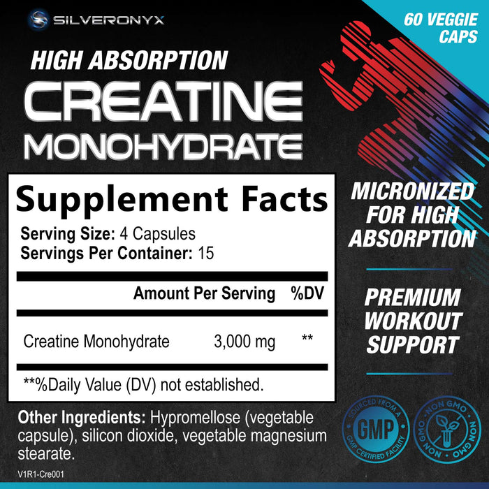 Creatine Monohydrate Capsules – Strength, Lean Muscle Growth Support, Natural Energy, Workout Performance, Endurance Support – 750mg per High Absorption Capsule - Gluten Free, Vegetarian