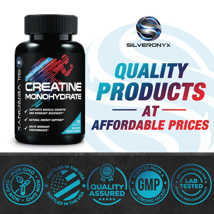 Creatine Monohydrate Capsules – Strength, Lean Muscle Growth Support, Natural Energy, Workout Performance, Endurance Support – 750mg per High Absorption Capsule - Gluten Free, Vegetarian