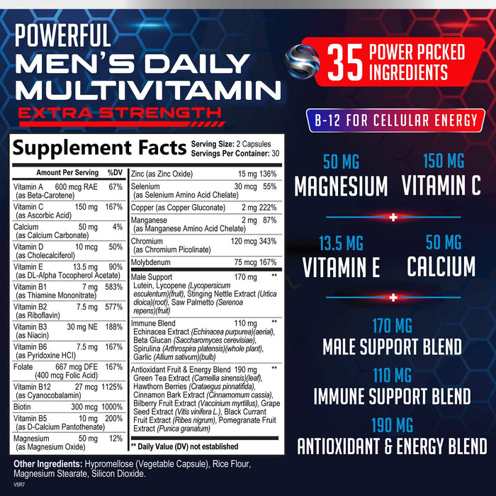 SILVERONYX Multivitamin for Men Daily Multi Vitamins Supplement, Extra Strength Once A Day Multimineral - Made in USA - Vitamins A C E D B1 B2 B3 B5 B6 B12, Magnesium, Zinc - Natural, Non-GMO