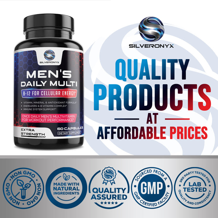 SILVERONYX Multivitamin for Men Daily Multi Vitamins Supplement, Extra Strength Once A Day Multimineral - Made in USA - Vitamins A C E D B1 B2 B3 B5 B6 B12, Magnesium, Zinc - Natural, Non-GMO