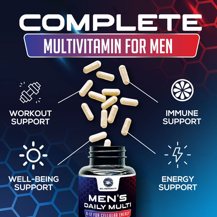 SILVERONYX Multivitamin for Men Daily Multi Vitamins Supplement, Extra Strength Once A Day Multimineral - Made in USA - Vitamins A C E D B1 B2 B3 B5 B6 B12, Magnesium, Zinc - Natural, Non-GMO