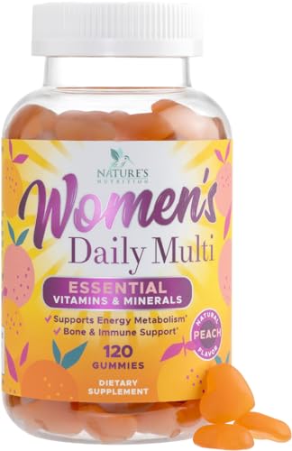 Womens Multivitamin Gummies, Daily Multi Vitamin Gummy for Women with Vitamins A, C, D, E, B-6, B-12, Biotin, Folic Acid, Calcium, & Zinc, Nature's Immune Health Support, Peach Flavored