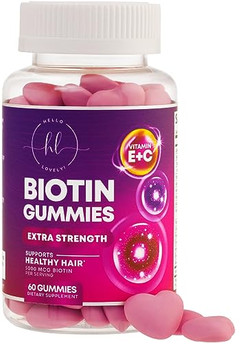 Hello Lovely! Hair Growth Vitamins Gummy with Biotin 5000 mcg Vitamin E & C, Hair Gummies for Keratin & Hair Growth Support, Hair, Skin & Nails Biotin Vitamin Supplement, Non-GMO