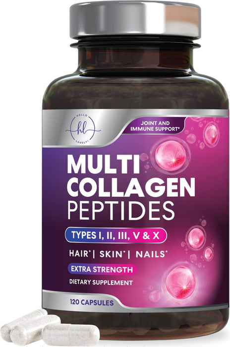 Multi Collagen Peptides, Hydrolyzed Collagen Protein for High Absorption, Type I, II, III, V, X Gluten Free, Radiant Hair, Skin, Nails & Joint Support, Collagen Pills Supplement Non-GMO - Parent