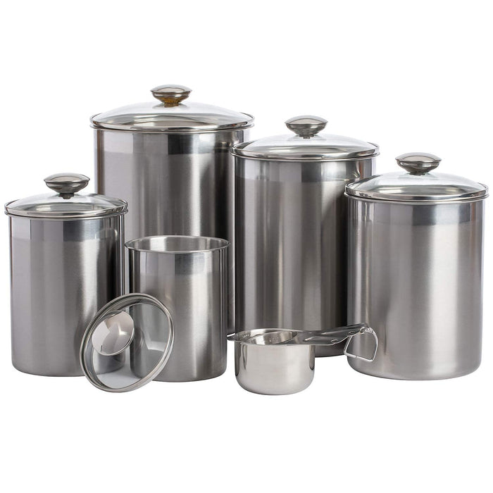SILVERONYX Airtight Food Storage Container Set, Stainless Steel Canisters with Glass Lids & Measuring Spoon, BPA Free Containers for Kitchen Pantry Organization, Ideal for Sugar Storage (10 Pcs Small)