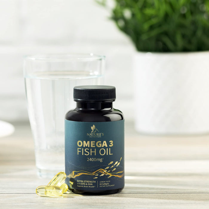 Omega 3 Fish Oil Supplement - Triple Strength Omega 3 Fish Oil Supplement with EPA & DHA - 1440 mg Omega-3 - Natural Support for Heart & Brain Health - Non-GMO, Lemon Flavor