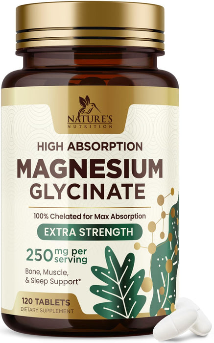 High Absorption Magnesium Glycinate Supplement, 250 mg, Best Magnesium Supplement 100% Chelated for Max Absorption