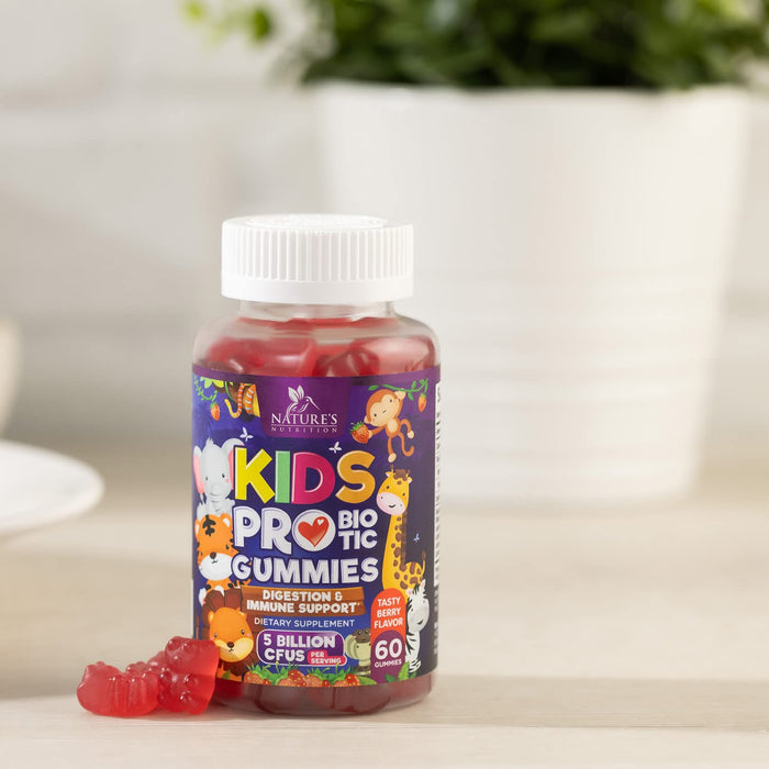 Probiotic for Kids Gummies - 5 Billion CFU with Lactobacillus & Bifidobacterium - Nature's Kids Probiotics Gummy - Digestive Health & Immune Support, Berry Flavor, Gluten & Dairy Free - 60 Gummies