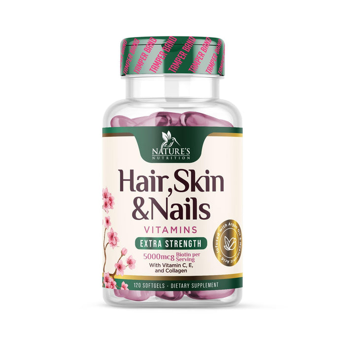Hair Vitamins for Women, Ultra Strength 5000mcg Biotin Collagen & More - Premium Hair Growth, Skin, Nails & Keratin Support Supplement, Infused with Argan Oil & Hyaluronic Acid, Non-GMO - 120 Softgels