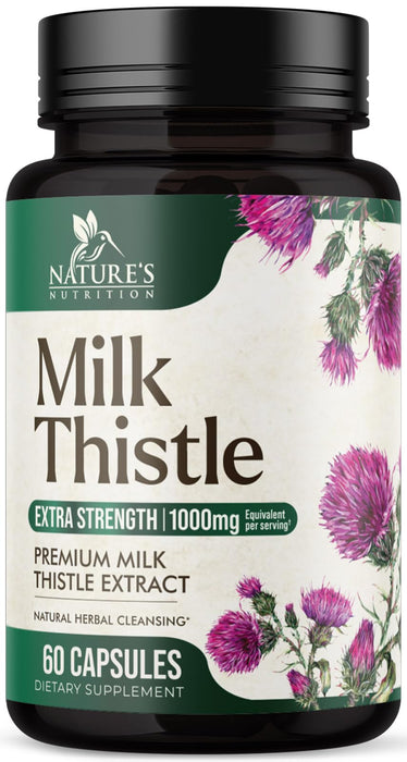 Nature's Milk Thistle 1000mg - Herbal Liver Supplement - Best Milk Thistle Liver Cleanse Detox & Repair Formula with Dandelion Root Extract & Silymarin Marianum, Supports Liver Health
