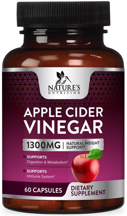 Apple Cider Vinegar Capsules for Detox and Cleanse, Digestion, and Immune Support, - 1300 mg per serving premium ACV Pills - Gluten Free, Keto Friendly, Non-GMO Supplement