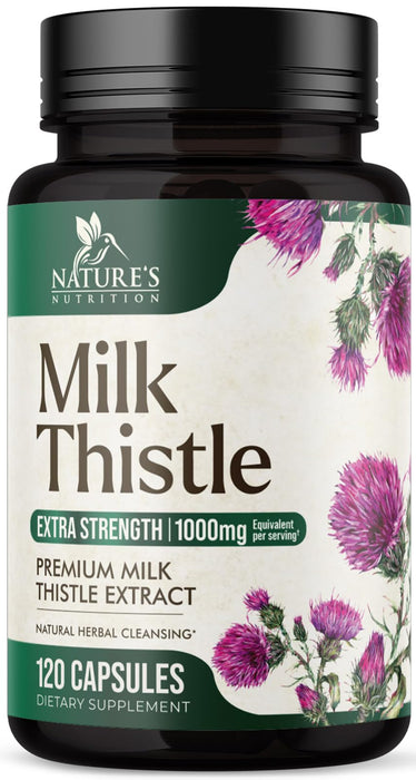 Nature's Milk Thistle 1000mg - Herbal Liver Supplement - Best Milk Thistle Liver Cleanse Detox & Repair Formula with Dandelion Root Extract & Silymarin Marianum, Supports Liver Health