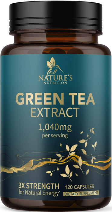 Nature's Green Tea Extract Pills 98% Standardized EGCG 1000mg - 3X Strength for Natural Energy & Supports Heart Antioxidant Health - Herbal Supplement with Polyphenols, Vegan, Non-GMO