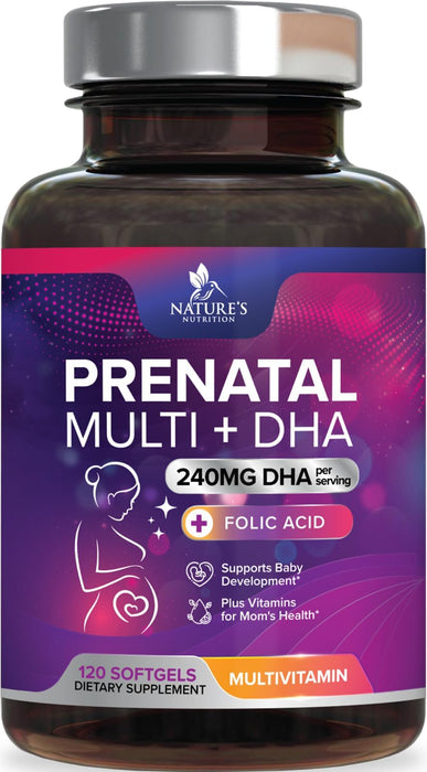 Women's Prenatal Multivitamin with Folic Acid & DHA, Prenatal Vitamins w/ Folate, Omega 3, Vitamins D3, B6, B12 & Iron, Pregnancy Support Prenatal Supplement, Non-GMO Gluten Free