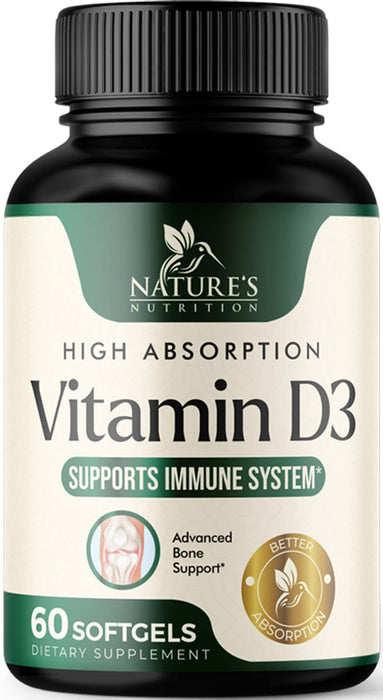 Vitamin D3 5000 IU (125 mcg) - High Potency Vitamin D-3 Supplement (2 Month Supply) for Bone, Teeth, Muscle and Immune Health Support - Dietary Supplement, Gluten Free, Non-GMO - 60 Softgels