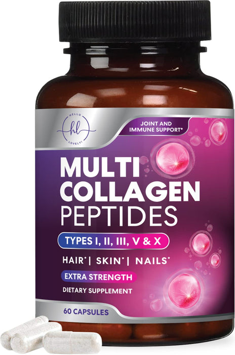 Multi Collagen Peptides, Hydrolyzed Collagen Protein for High Absorption, Type I, II, III, V, X Gluten Free, Radiant Hair, Skin, Nails & Joint Support, Collagen Pills Supplement Non-GMO - Parent