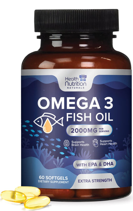 Triple Strength Omega 3 Fish Oil 2000 mg Softgels, Nature's Fish Oil Supplements, Brain & Heart Health Support - EPA & DHA, 1000 MG Fish Oil in Each Softgel, Omega-3 Supplement