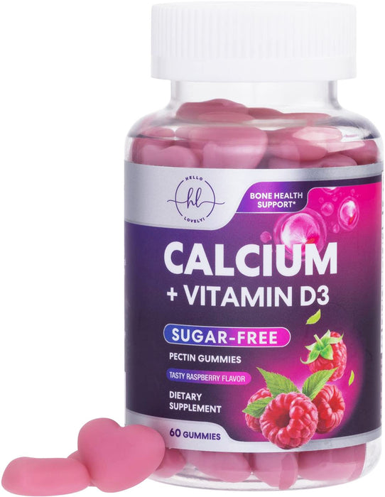 Calcium Supplement Gummy for Women & Men - Sugar Free Calcium with Vitamin D3, Bone Health & Immune Support, Supports Teeth & Bone Strength, Vitamin Calcium Chews, Non-GMO - 60 Gummies