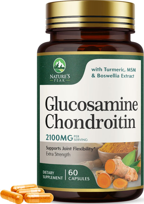 Glucosamine Chondroitin MSM Turmeric Boswellia - Triple Strength Joint Support Supplement - Support for Occasional Discomfort of Back, Knees, & Hands - Mobility Support for Women & Men - 60 Capsules